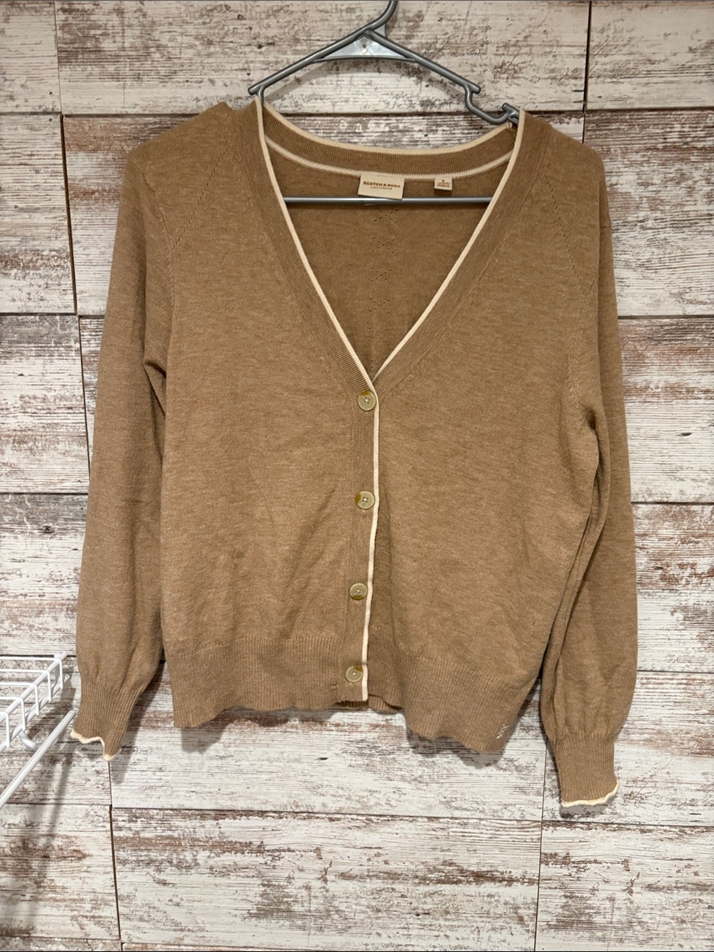 Scotch & Soda Tan Cardigan with Cream Trim
